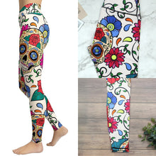 Load image into Gallery viewer, Women High Waist Leggings White Background Vibrant Skull Printed Pants