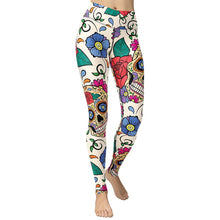 Load image into Gallery viewer, Women High Waist Leggings White Background Vibrant Skull Printed Pants