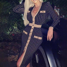 Load image into Gallery viewer, Women Houndstooth Print Split Dress Sexy Deep V neck Button Party - Sophornlilly