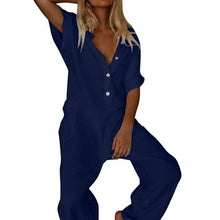 Load image into Gallery viewer, Women Jumpsuit Elegant Button V Neck Cotton Linen Jumpsuits