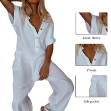 Load image into Gallery viewer, Women Jumpsuit Elegant Button V Neck Cotton Linen Jumpsuits