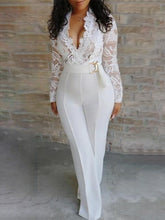 Load image into Gallery viewer, Women Jumpsuit Elegant Sexy Deep V Waist Perspective Lace White Romper - Sophornlilly