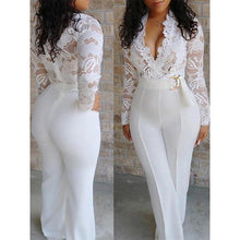 Load image into Gallery viewer, Women Jumpsuit Elegant Sexy Deep V Waist Perspective Lace White Romper - Sophornlilly
