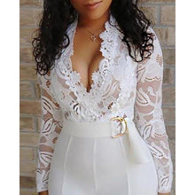 Load image into Gallery viewer, Women Jumpsuit Elegant Sexy Deep V Waist Perspective Lace White Romper - Sophornlilly