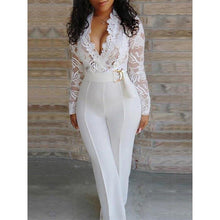 Load image into Gallery viewer, Women Jumpsuit Elegant Sexy Deep V Waist Perspective Lace White Romper - Sophornlilly