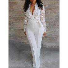 Load image into Gallery viewer, Women Jumpsuit Elegant Sexy Deep V Waist Perspective Lace White Romper - Sophornlilly