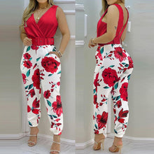 Load image into Gallery viewer, Women Jumpsuits Sleeveless V Neck Boho Floral Print Wide Leg Long