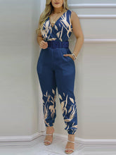 Load image into Gallery viewer, Women Jumpsuits Sleeveless V Neck Boho Floral Print Wide Leg Long