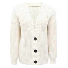 Load image into Gallery viewer, Women Sweater Retro V neck Slim Knitted Cardigan Open Front