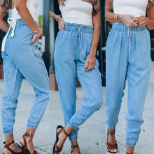 Load image into Gallery viewer, Lace Up Slim Pants Streetwear High Waist Jeans