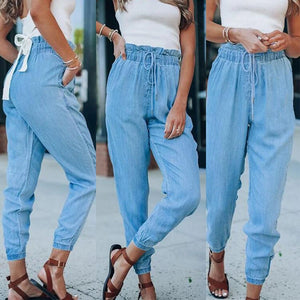 Lace Up Slim Pants Streetwear High Waist Jeans