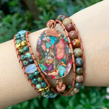 Load image into Gallery viewer, Women Leather Bracelets High End Mix Natural Stones 3 Strands Wrap