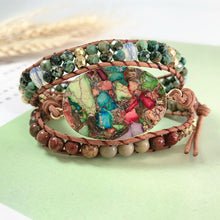 Load image into Gallery viewer, Women Leather Bracelets High End Mix Natural Stones 3 Strands Wrap