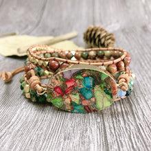 Load image into Gallery viewer, Women Leather Bracelets High End Mix Natural Stones 3 Strands Wrap