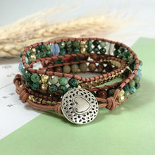 Load image into Gallery viewer, Women Leather Bracelets High End Mix Natural Stones 3 Strands Wrap