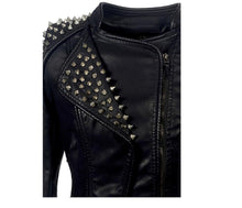 Load image into Gallery viewer, Women Leather Jacket New Spikes Stars Slim Bi metal Silver Rivet