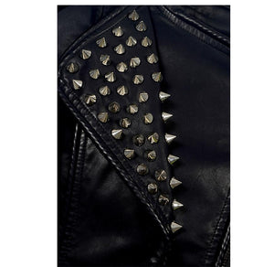 Women Leather Jacket New Spikes Stars Slim Bi metal Silver Rivet