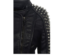 Load image into Gallery viewer, Women Leather Jacket New Spikes Stars Slim Bi metal Silver Rivet