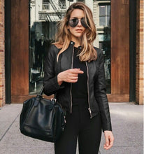 Load image into Gallery viewer, Women Leather Jacket Zipper Spring Solid Color Long Sleeve Pu