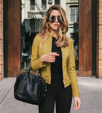 Load image into Gallery viewer, Women Leather Jacket Zipper Spring Solid Color Long Sleeve Pu