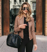 Load image into Gallery viewer, Women Leather Jacket Zipper Spring Solid Color Long Sleeve Pu