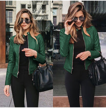 Load image into Gallery viewer, Women Leather Jacket Zipper Spring Solid Color Long Sleeve Pu