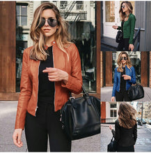 Load image into Gallery viewer, Women Leather Jacket Zipper Spring Solid Color Long Sleeve Pu