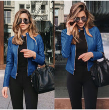 Load image into Gallery viewer, Women Leather Jacket Zipper Spring Solid Color Long Sleeve Pu