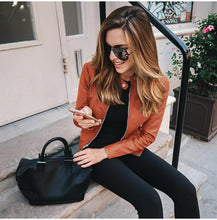 Load image into Gallery viewer, Women Leather Jacket Zipper Spring Solid Color Long Sleeve Pu