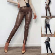 Load image into Gallery viewer, Women Leather Trousers Split Leather Pants High Waist Outerwear Casual