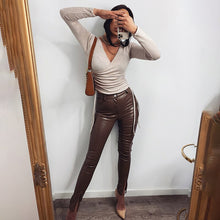 Load image into Gallery viewer, Women Leather Trousers Split Leather Pants High Waist Outerwear Casual