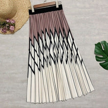 Load image into Gallery viewer, Women Long Skirts Rhombus Printing Plaid Patchwork Striped Cotton