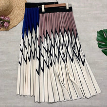 Load image into Gallery viewer, Women Long Skirts Rhombus Printing Plaid Patchwork Striped Cotton