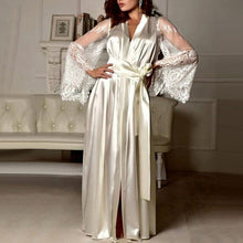 Load image into Gallery viewer, Women Long Sleeve Silk Sleepwear Nightgown Set Sexy Perspective Mesh