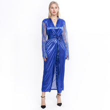 Load image into Gallery viewer, Women Long Sleeve Silk Sleepwear Nightgown Set Sexy Perspective Mesh