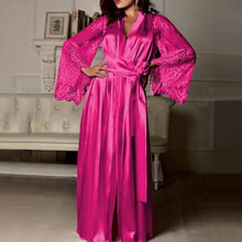 Load image into Gallery viewer, Women Long Sleeve Silk Sleepwear Nightgown Set Sexy Perspective Mesh