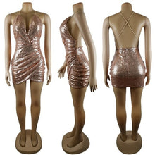 Load image into Gallery viewer, Women Mini Dress Irregular Sexy V neck Sequin Summer - Sophornlilly