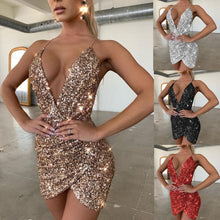 Load image into Gallery viewer, Women Mini Dress Irregular Sexy V neck Sequin Summer - Sophornlilly