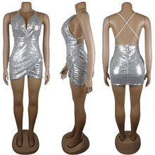 Load image into Gallery viewer, Women Mini Dress Irregular Sexy V neck Sequin Summer - Sophornlilly