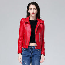 Load image into Gallery viewer, Women Motorcycle Pu Leather Jacket Spring Autumn