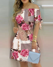 Load image into Gallery viewer, Off Shoulder Summer Mini Dress Sexy Short Sleeve Bow Tie Striped