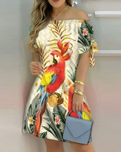 Load image into Gallery viewer, Off Shoulder Summer Mini Dress Sexy Short Sleeve Bow Tie Striped