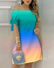 Load image into Gallery viewer, Off Shoulder Summer Mini Dress Sexy Short Sleeve Bow Tie Striped