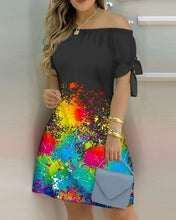 Load image into Gallery viewer, Off Shoulder Summer Mini Dress Sexy Short Sleeve Bow Tie Striped