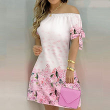 Load image into Gallery viewer, Off Shoulder Summer Mini Dress Sexy Short Sleeve Bow Tie Striped
