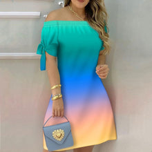 Load image into Gallery viewer, Off Shoulder Summer Mini Dress Sexy Short Sleeve Bow Tie Striped