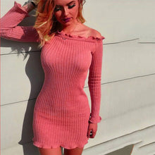 Load image into Gallery viewer, Women Off The Shoulder Mini Pencil Dress Long Sleeve Solid color