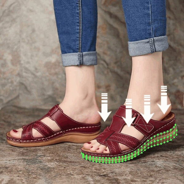 Women Orthopedic Low Heels Sandals Summer Open Toe Slip On Wedges