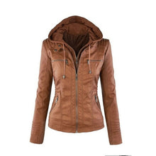 Load image into Gallery viewer, Autumn Winter Removable Hooded Faux Leather
