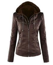 Load image into Gallery viewer, Autumn Winter Removable Hooded Faux Leather